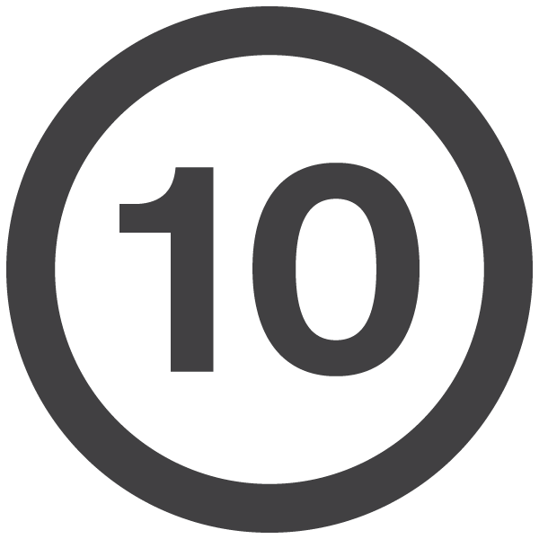 A bold black number 10 centered inside a thick black circle on a white background.