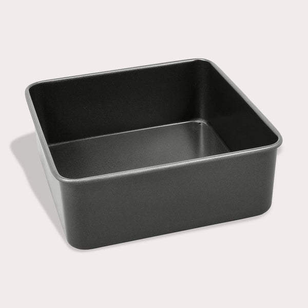The Zyliss Non-Stick Base Square Pan 20cm/8" in black carbon steel with high sides is shown on a light background.