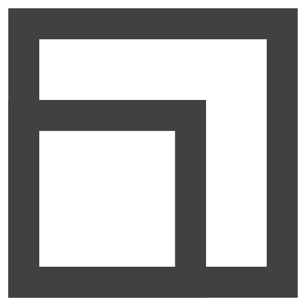 A bold black square with a thick black line forming an open square inside, creating a geometric, maze-like pattern on a white background.