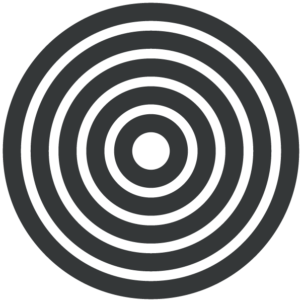 A series of six black concentric circles on a white background, forming a simple geometric pattern similar to a target or bullseye.