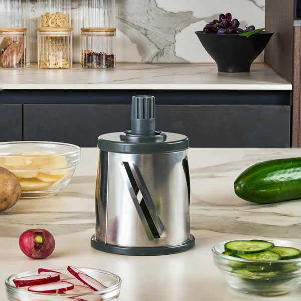 Zyliss Slicing Drum Gourmet displayed in a modern kitchen setting.
