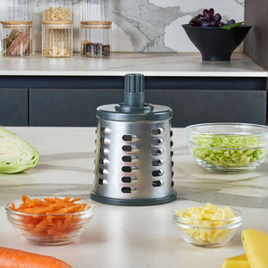 Zyliss Coarse Grating Drum Gourmet lifestyle image with prepared ingredients.