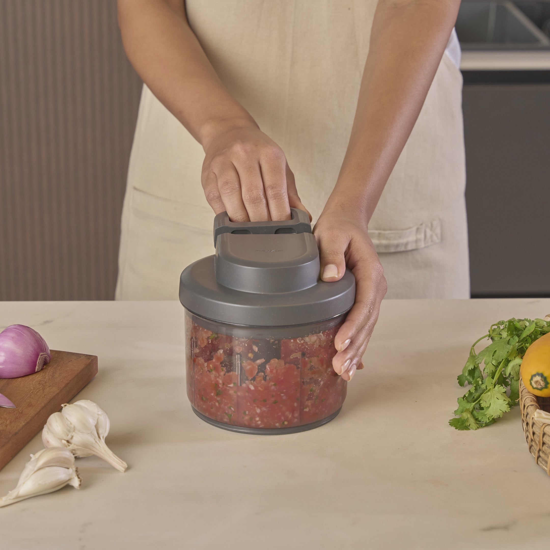 Zyliss Easy Pull Food Processor, Manual Hand-Powered Chopper