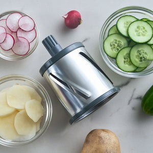 Zyliss Slicing Drum Gourmet lifestyle image with prepared ingredients.